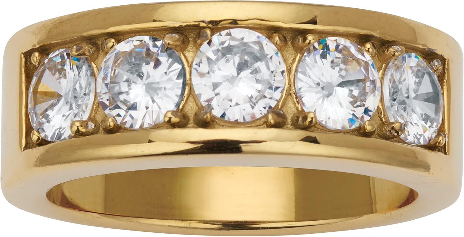 PalmBeach Yellow Gold Ion-Plated Stainless Steel Round Cubic Zirconia Ring Sizes 5-13