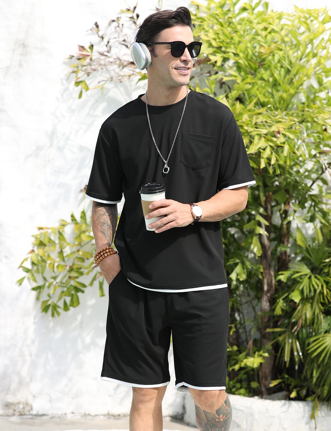 Men's Fashion 2 Piece Waffle Shirt and Shorts Sets Summer Beach Outfits Casual Tracksuits Set with Pockets - Image 6