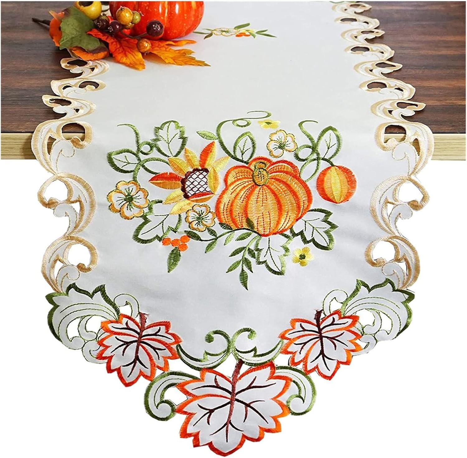 Family Table Flag Fall Harvest Table Runners for Thanksgiving Halloween Holidays Table Decoration Embroidered Maple Leaves and Pumpkins Household Products image 2