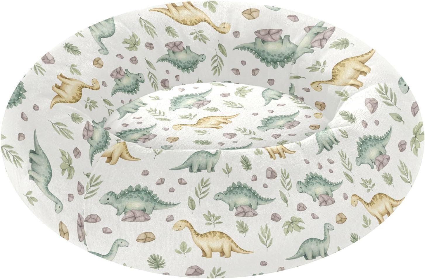Dinosaurs Rocks White Pattern Dog Bed Round Donut Washable Puppy Cat Bed Small Pet Medium Dog Beds Mat for Dogs Cats Non Slip Soft,M