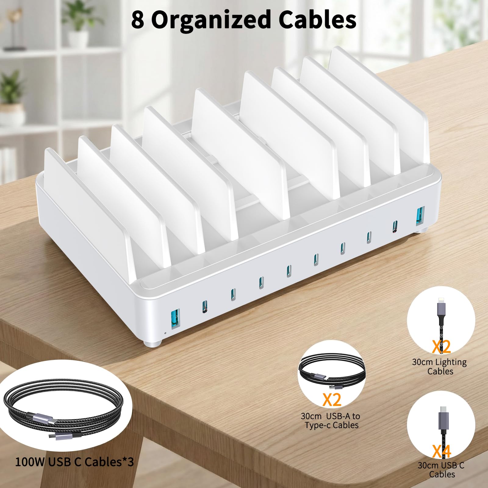 Station de Charge 420W Multi-appareils, Station Charge USB-C GaN PD3.0, 10 Ports. Station de Charge USB Bureau Charge Rapide pour MacBook, iPhone, Galaxy, Blanc