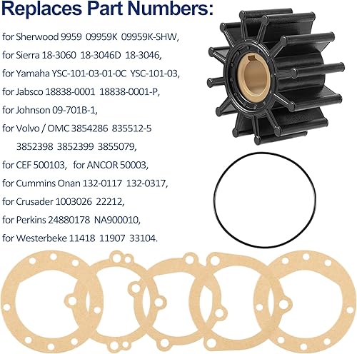 Miniatura 3 de 09959K 09959K-SHW Kit de impulsor flexible de 12 cuchillas de repuesto para bomba de agua Sherwood G1 G2 G15 G20 G21 G22 G30-2, apto para Sierra