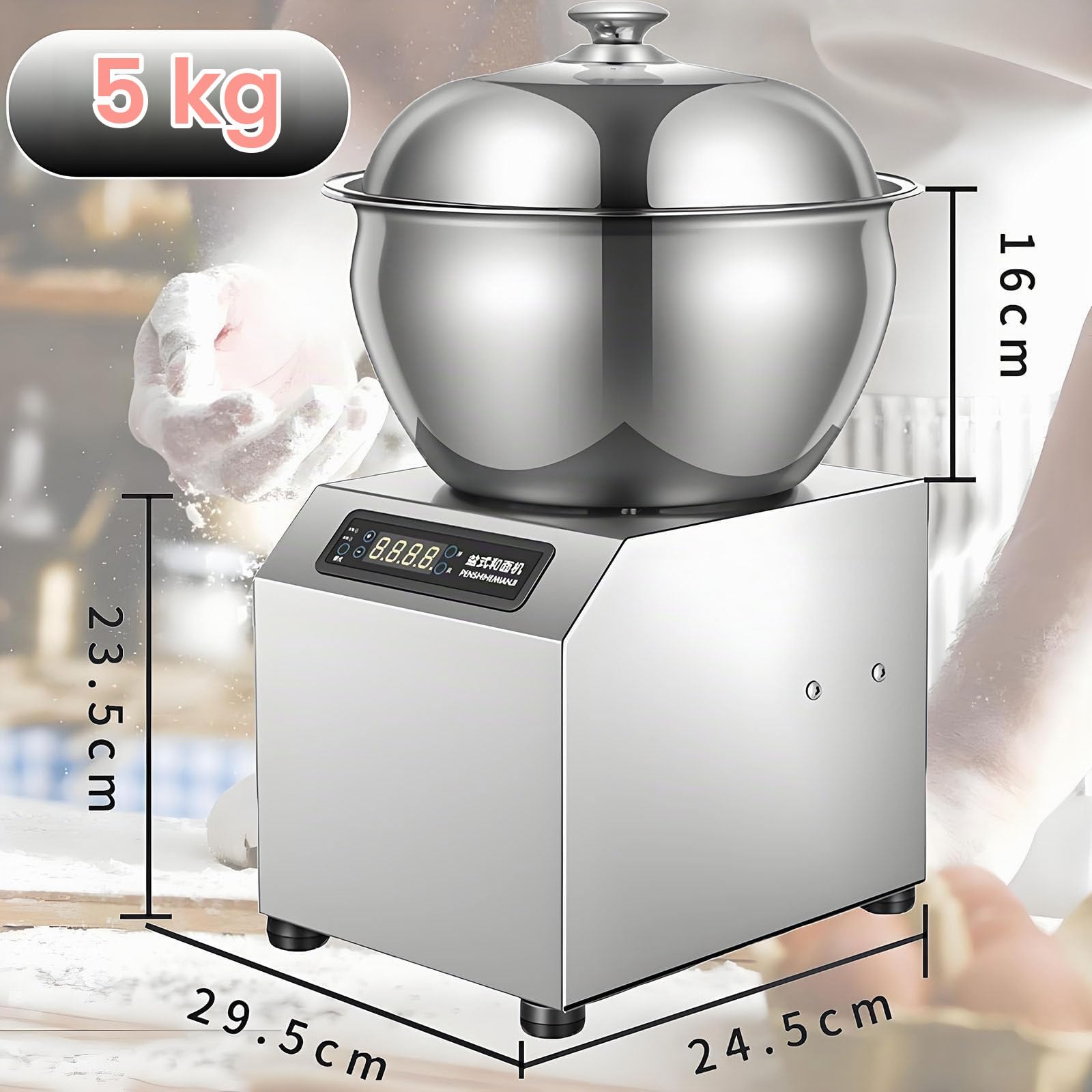 Impastatrice Elettrica, Impastatrice Professionale per Farina, Impastatrice a Spirale per Pizza E Pane, con Funzione di Temporizzazione E Riscaldamento 5kg