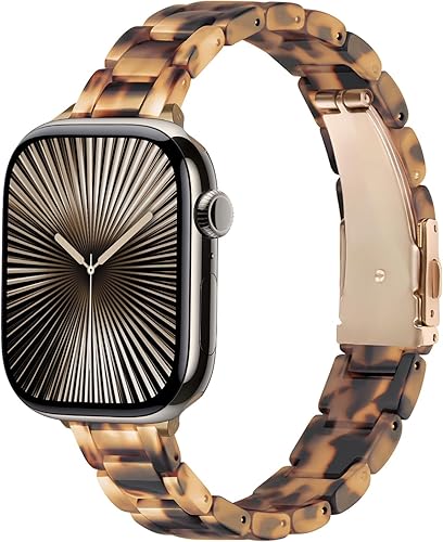 Miniatura 17 de Correa delgada de resina compatible con Apple Watch Band de 38mm, 40mm, 41mm, 42mm, 44mm, 45mm, 46mm, pulsera de tortuga fina de 14mm ligera y Flor