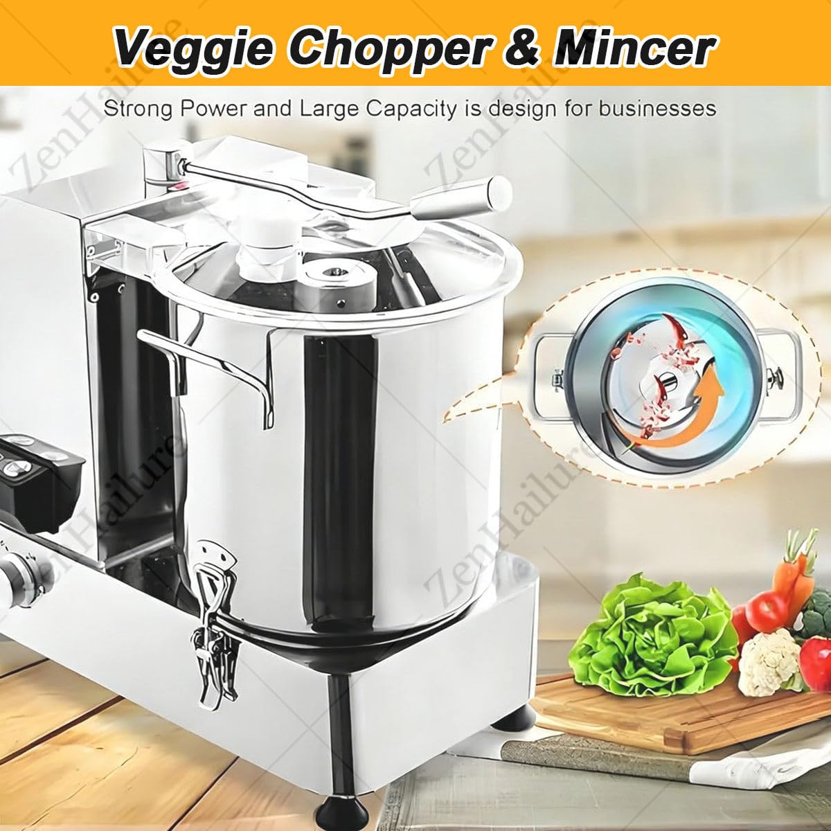 Hachoir électrique 6/9/12l 1800w,Couteau Double Niveau Professionnel,Multifonction pour Smoothies Et Fruits,Structure INOX Lavable Lave-Vaisselle,pour Cantines Scolaires 6L