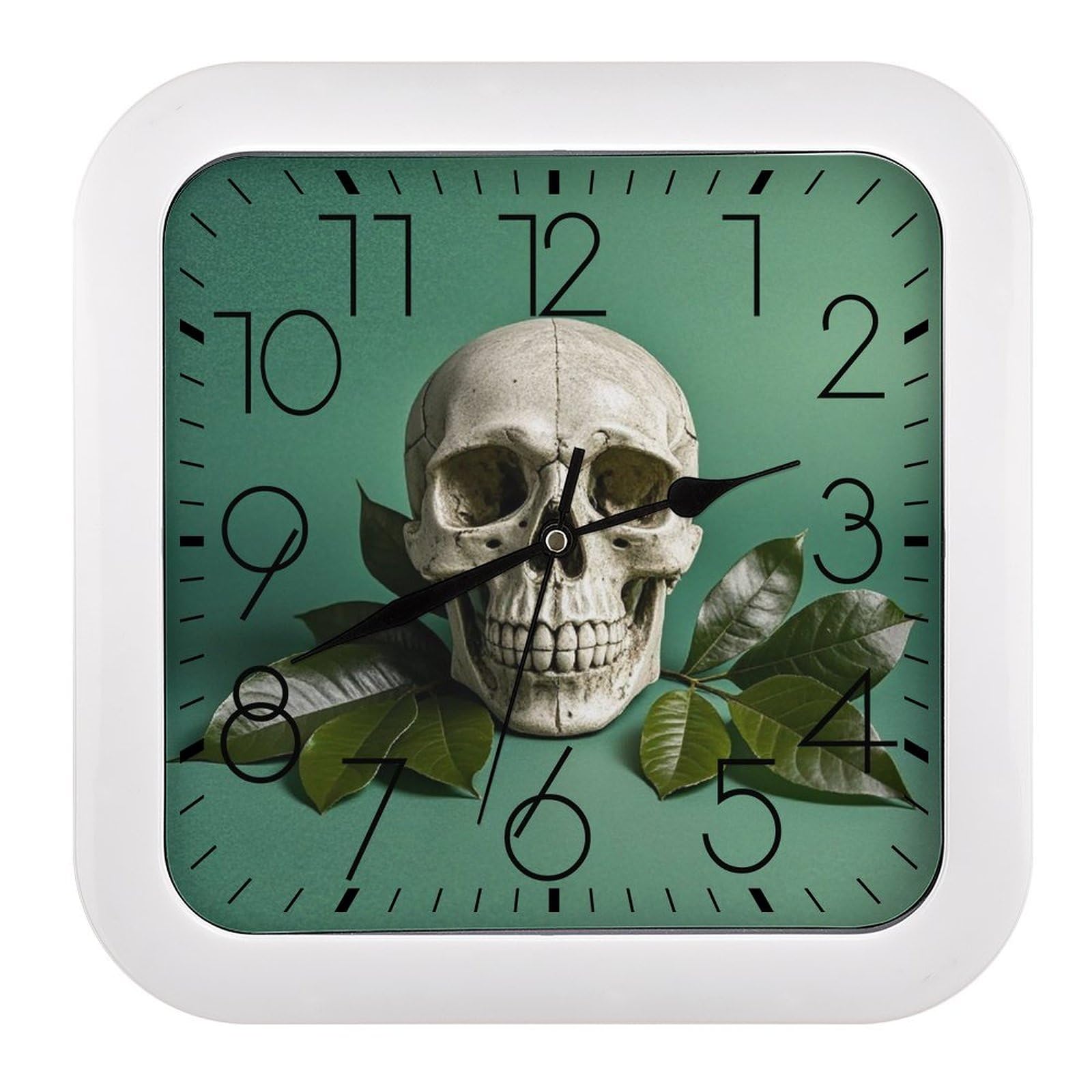 Horloge murale carrée pour bureau et salon au motif tête de mort