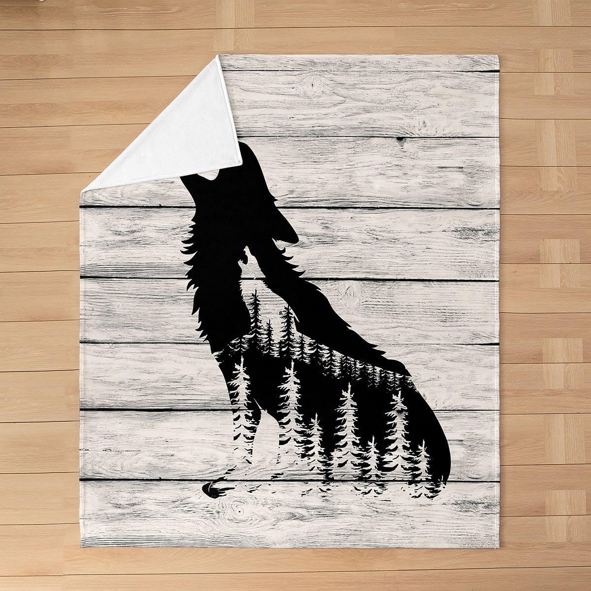 Feelyou Wolf All Season,Bed Blanket Plush Throw Blanket, Wolf Howling Wildlife Jungle Flannel Fleece Blanket for Sofa Couch Bedroom Decor Wooden Stripes Twin 60"x80"