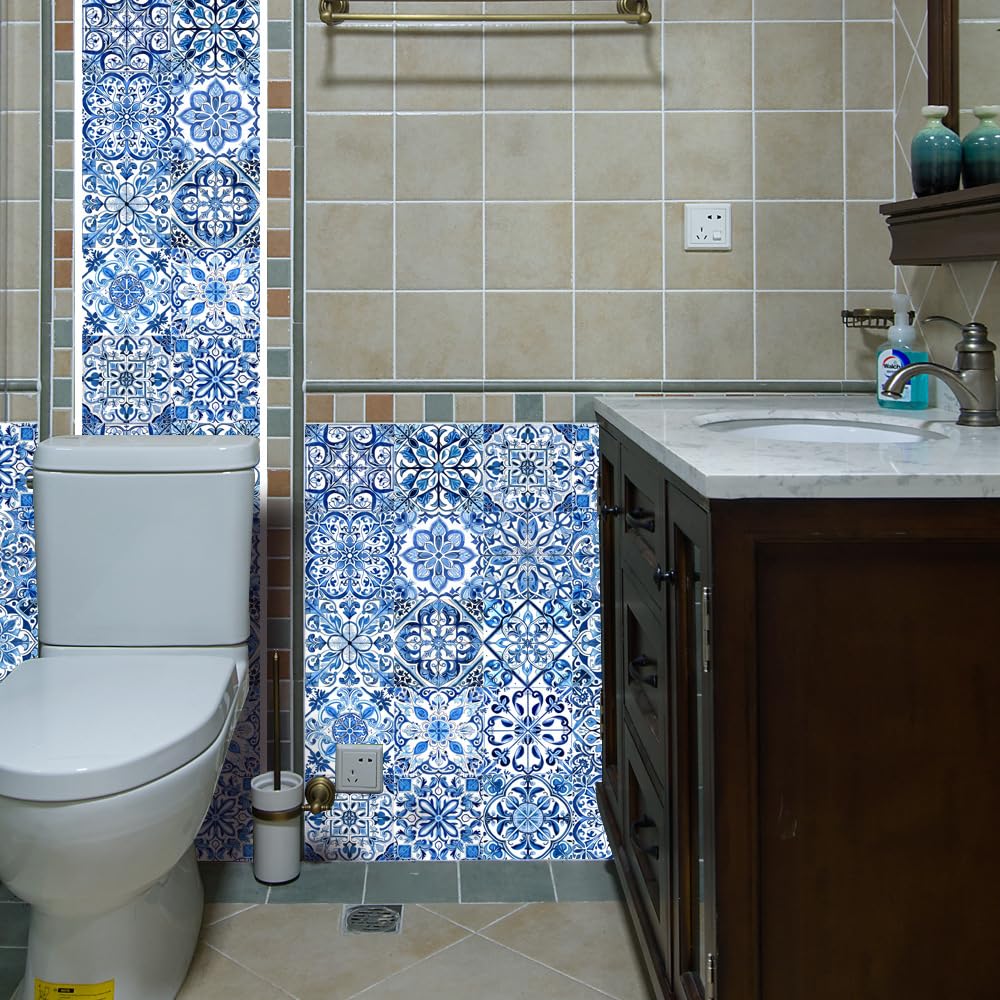 Amazon.co.jp: 20x20 cm モロッコ ブルー ホワイト 粘着式壁タイル