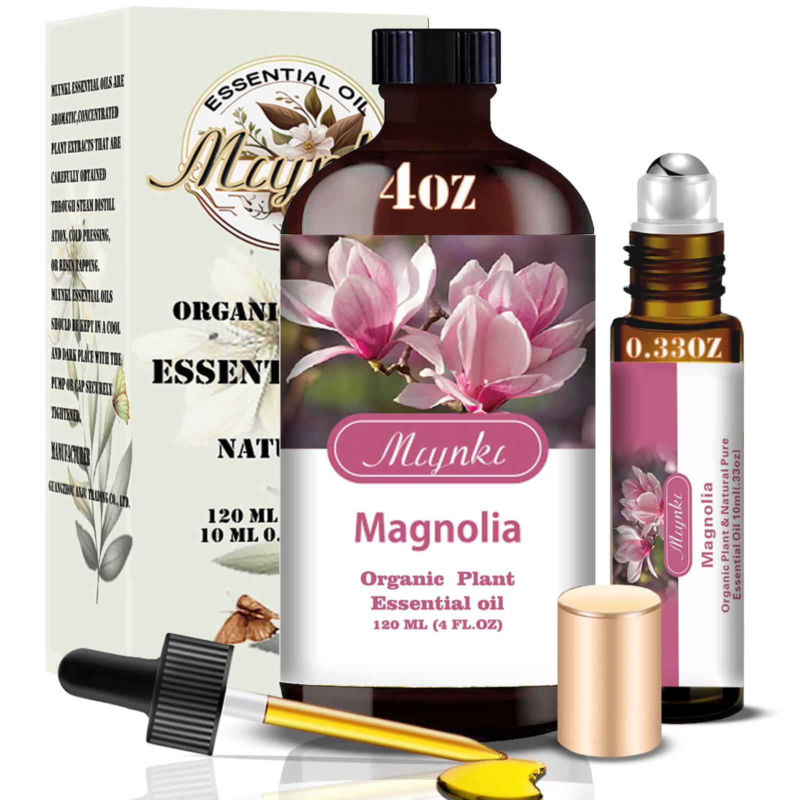 Magnolia Fragrance Oil-Magnolia Essential Oil 4.33oz (130ml)-100% Pure Natural Scent for Diffusers, Candles, Soap Making & Aromatherapy-Relaxing Home & Gift Essential Oil for Bath, Massage