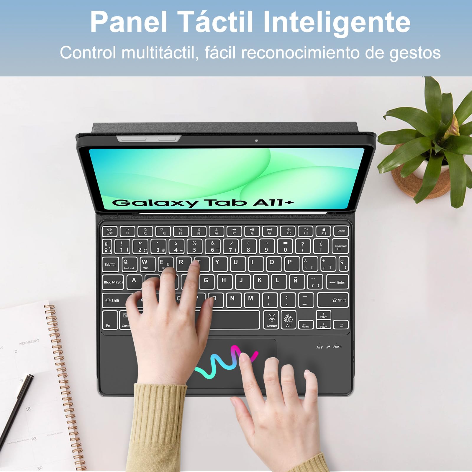 FOGARI Teclado con Touchpad para Samsung Tab A11+/A11 Plus 11" 2025 | Español Ñ Teclado Retroiluminado Magnético Desmontable Bluetooth con Trackpad para Samsung Galaxy Tab A11+ Plus 11", Negro
