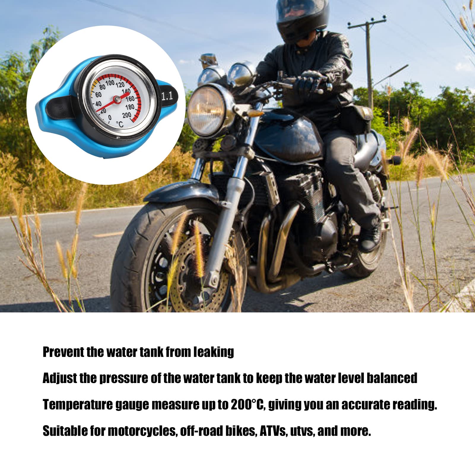 Tappo Radiatore Universale in Lega di Alluminio con Indicatore di Temperatura, Design 2 in 1 per Auto, Moto, ATV Alta Precisione, Lunga Durata (testa piccola 1.1)