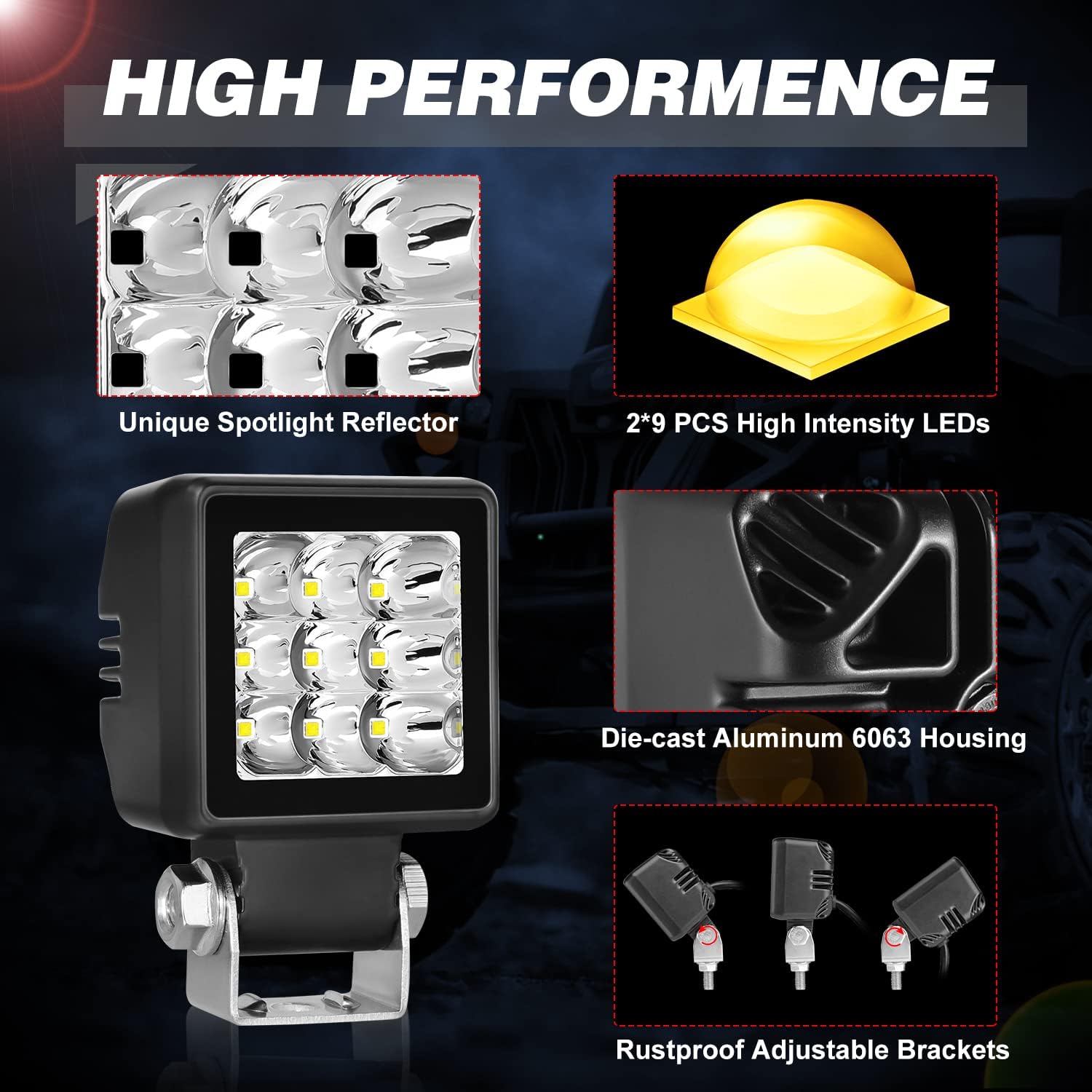 2 Inch Pod Lights 2PCS 54W Motorcycle Driving Fog Light Spot LED Work Light Bar Square LED Cubes Light Pods Reverse Lights for Offroad Jeep F150 Silverado Trucks UTV ATV Dirtbike Boats