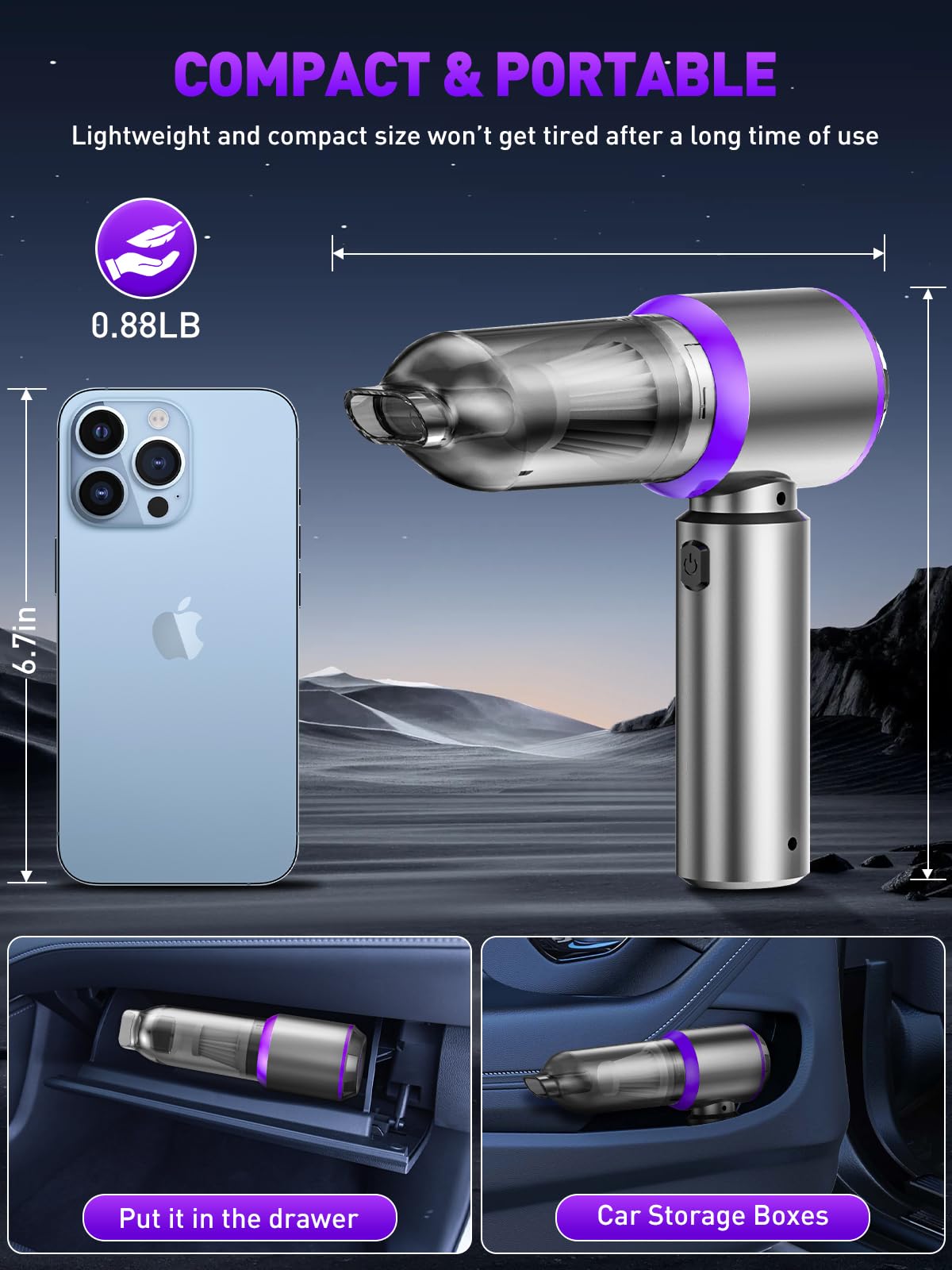 IYOFINE Vacuum/Air Duster 80,000RPM Super Power Mini Car Vacuum Cleaner 4-in-1 air Blower Gun Air Duster & Air Blower & Pump Hand Electric air Duster Handheld dust Blower Blower Cordless (Purple)