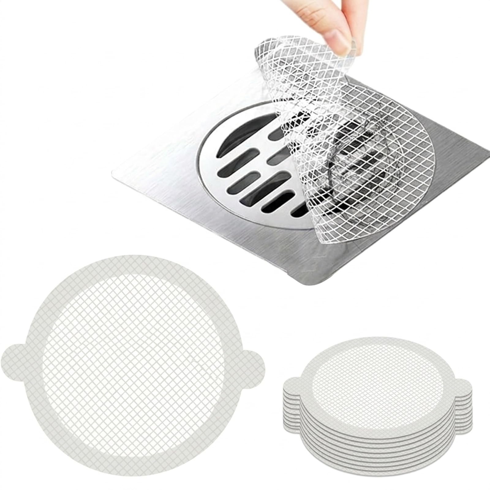 Shower Drain Hair Catcher: 10 Pcs Disposable Mesh Stickers – Self-Adhesive Bath Hair Catcher for Shower Plughole Cover & Kitchen Drain Filter