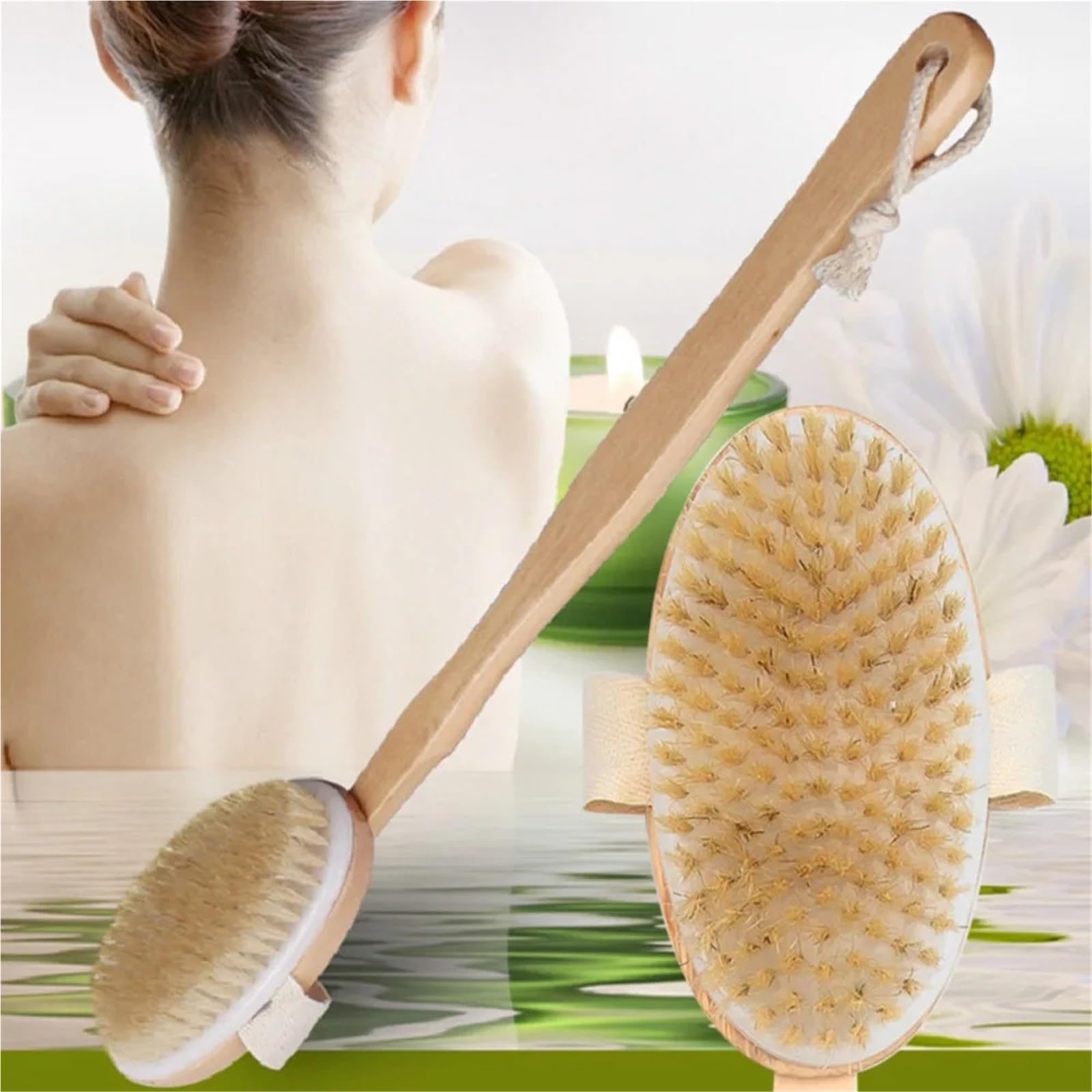 2 piezas de madera desmontable mango largo ducha cepillo corporal baño lavado masaje exfoliante herramientas para Mujeres, Hombres