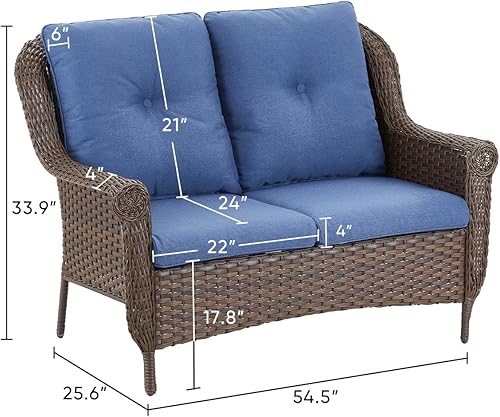 Miniatura 3 de Sofá de mimbre para patio, sofá de mimbre para exteriores, resistente para todo tipo de clima, sofás para 2 personas con respaldo alto y cómodos