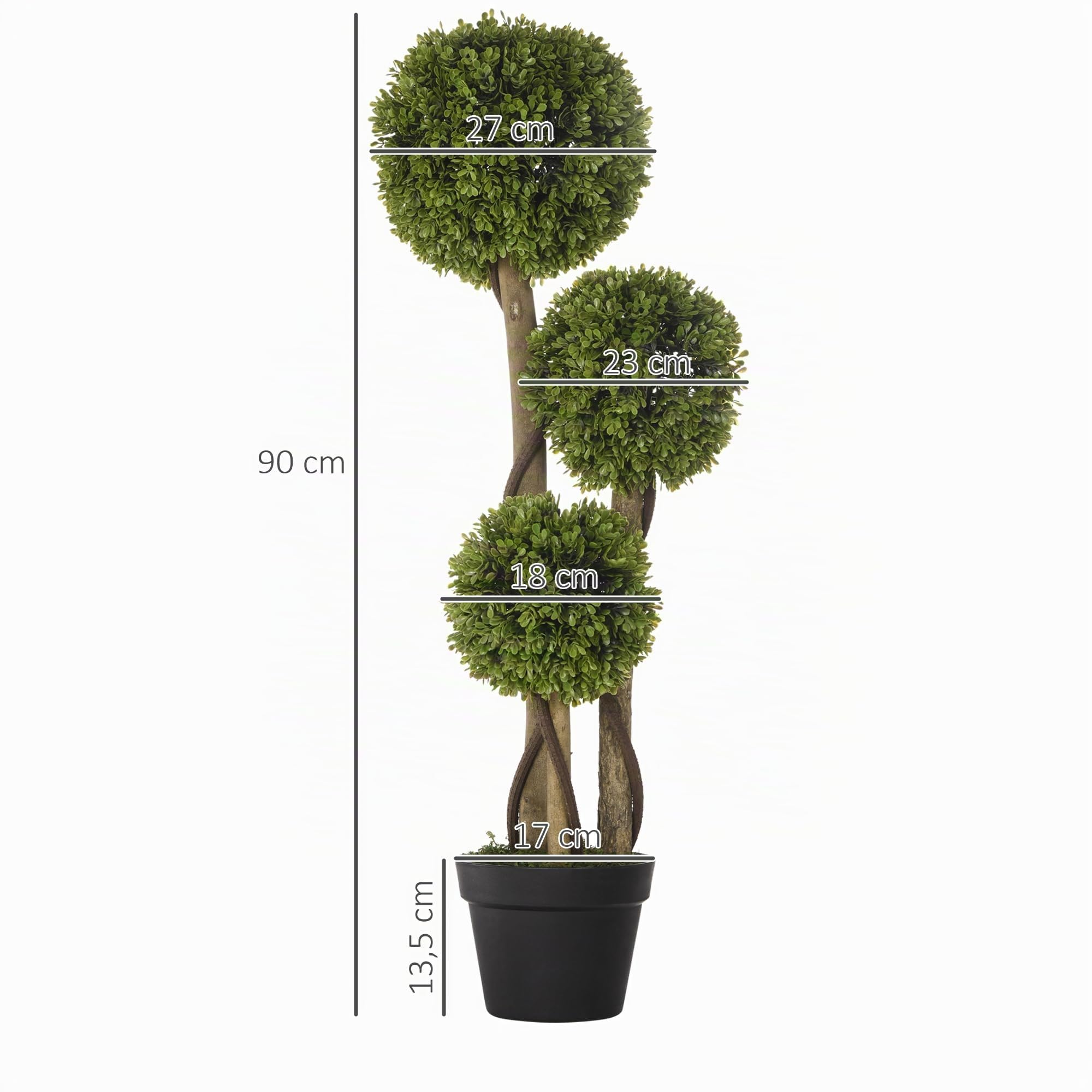 HOMCOM Planta Artificial, Planta Artificial, boj de 90 cm en Maceta, árbol Artificial con protección UV, Planta de Interior para salón, balcón, Verde Claro