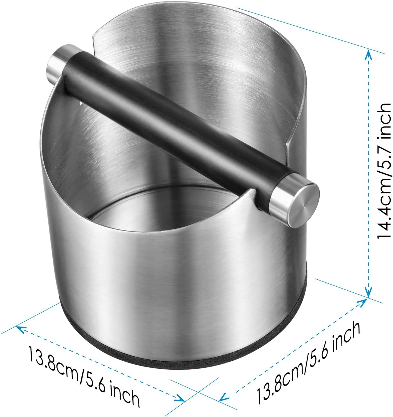 Large Size Coffee Knock Box, SANTOW Stainless Steel Construction Black Espresso Knock Box with Removable Knock Bar and Non-Slip Base (Silver)