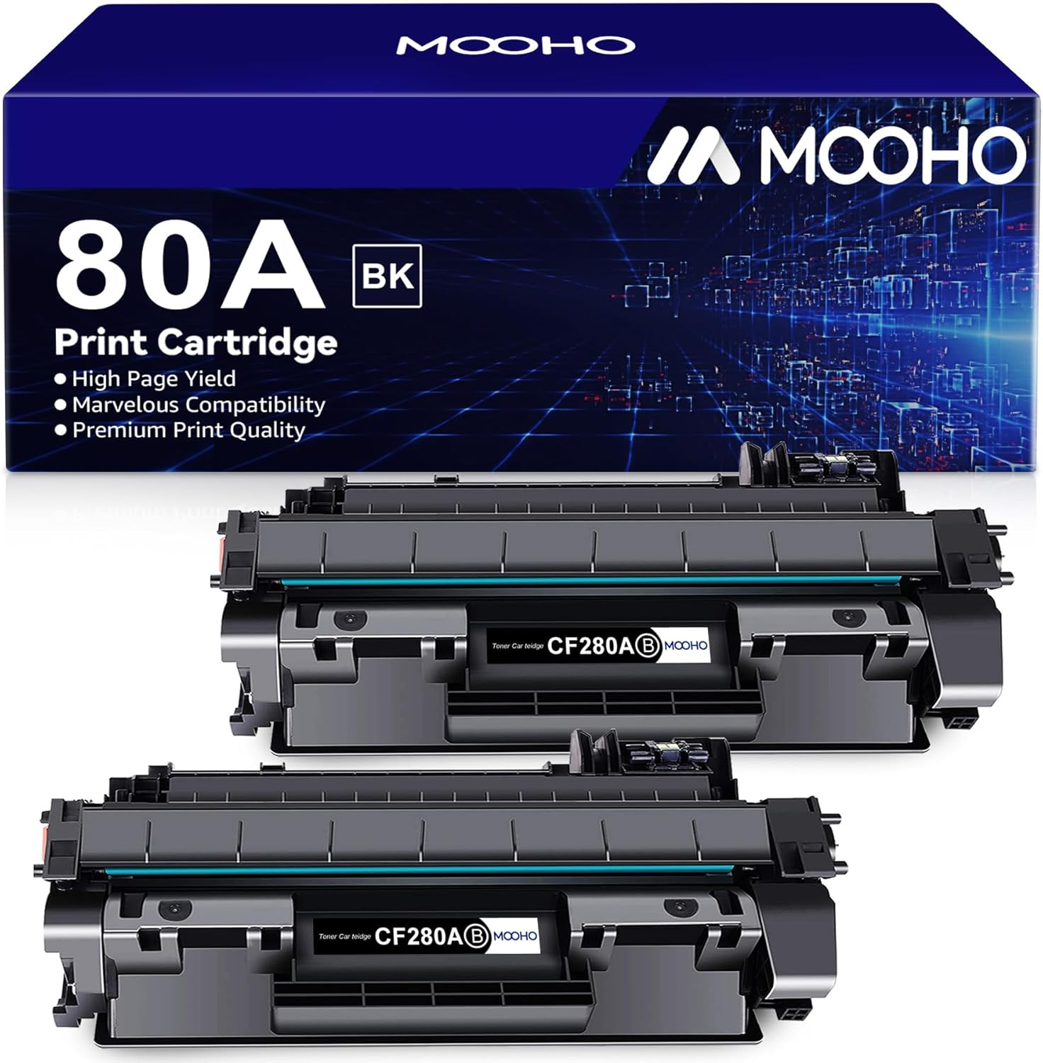 Mooho Compatible Toner Catridge Replacement for HP 80A (Black, 2-Pack)