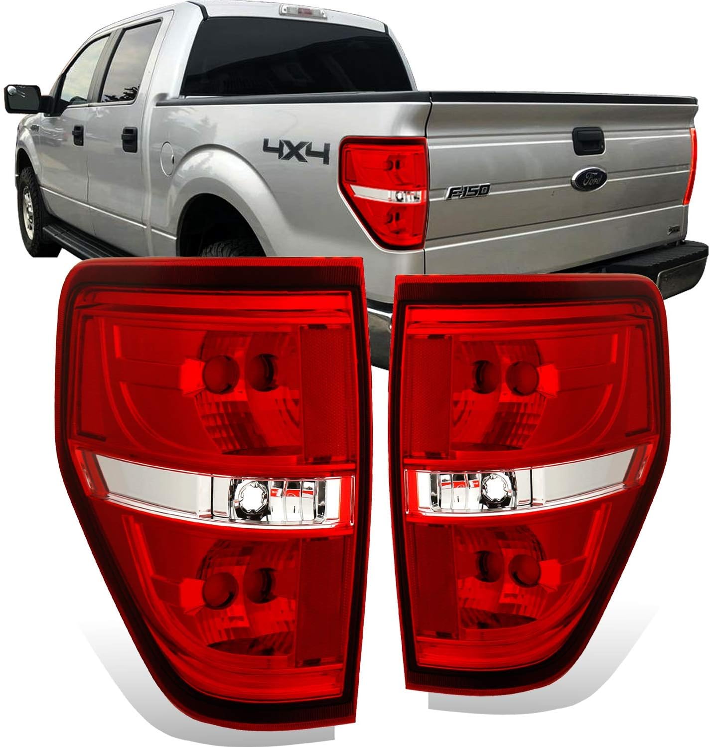 AmeriLite Red/Clear Brake Rear Direct OE Replacement Tail Lights For 2009-2014 Ford F150 F-150 - Passenger and Driver Side