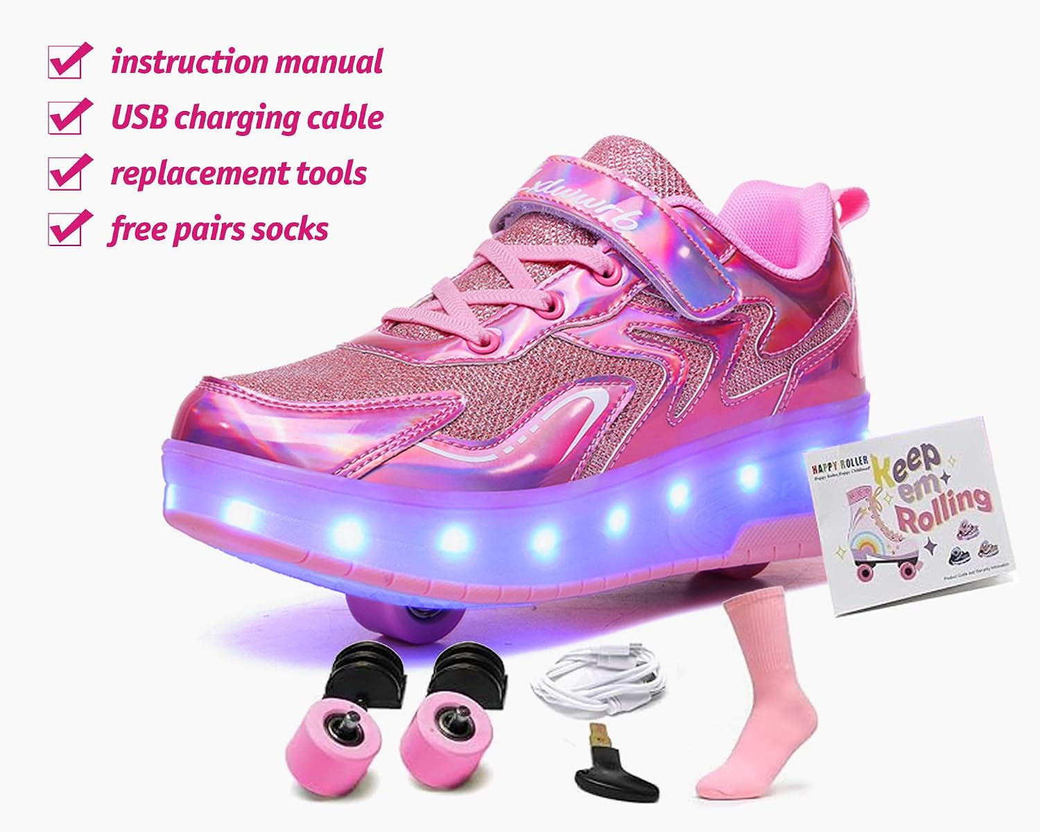 Roller Skate Shoes for Kids Boys Girls LED Roller Sneakers Light Up Fashion Flashing Wheels Shoes Rechargeable