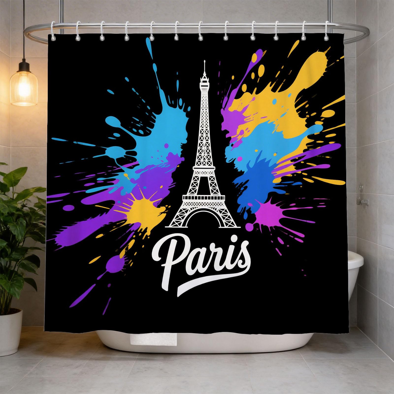 Hongduo 3D Paris Eiffel Tower Shower Curtain for Stalls Bathtubs Multi Colour Bathroom Decor Shower Curtain Set Polyester Fabric Waterproof 200x200cm/79X79 Inch with Hooks
