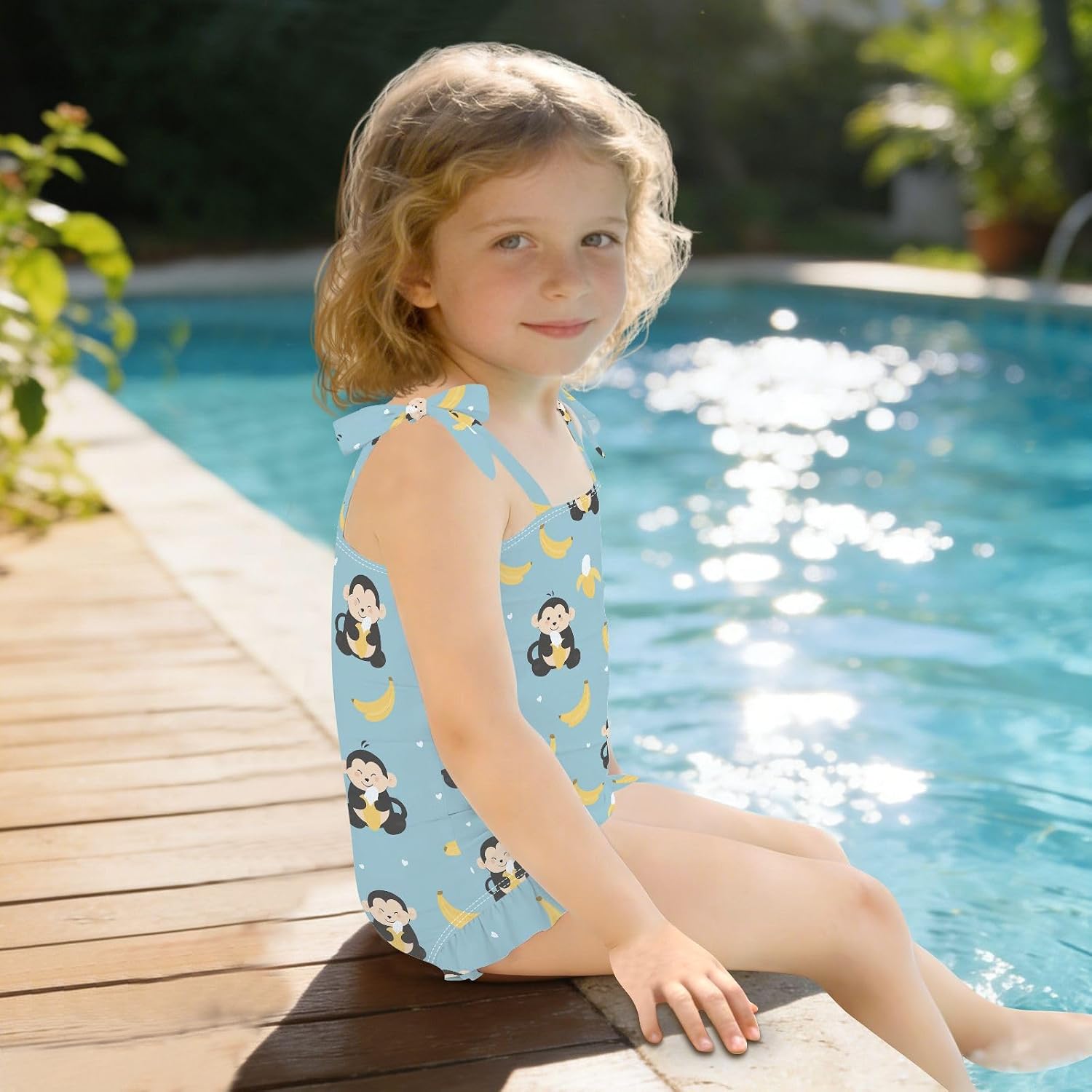 visesunny Toddler Girl Swimsuit Adjustable Strap Swimwear Fat Monkey Blue Bathing Suits for Girls 18M-6Y
