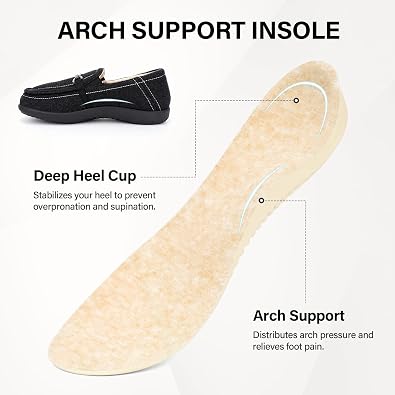 ERGOfoot Women Orthopedic Slippers with Arch Support,Anti-Skid,Closed Back | Moccasin House Shoes for Pain Plantar Fasciitis,Removable Orthotic Insoles, Slip-on, Indoor Outdoor, Wide Foot