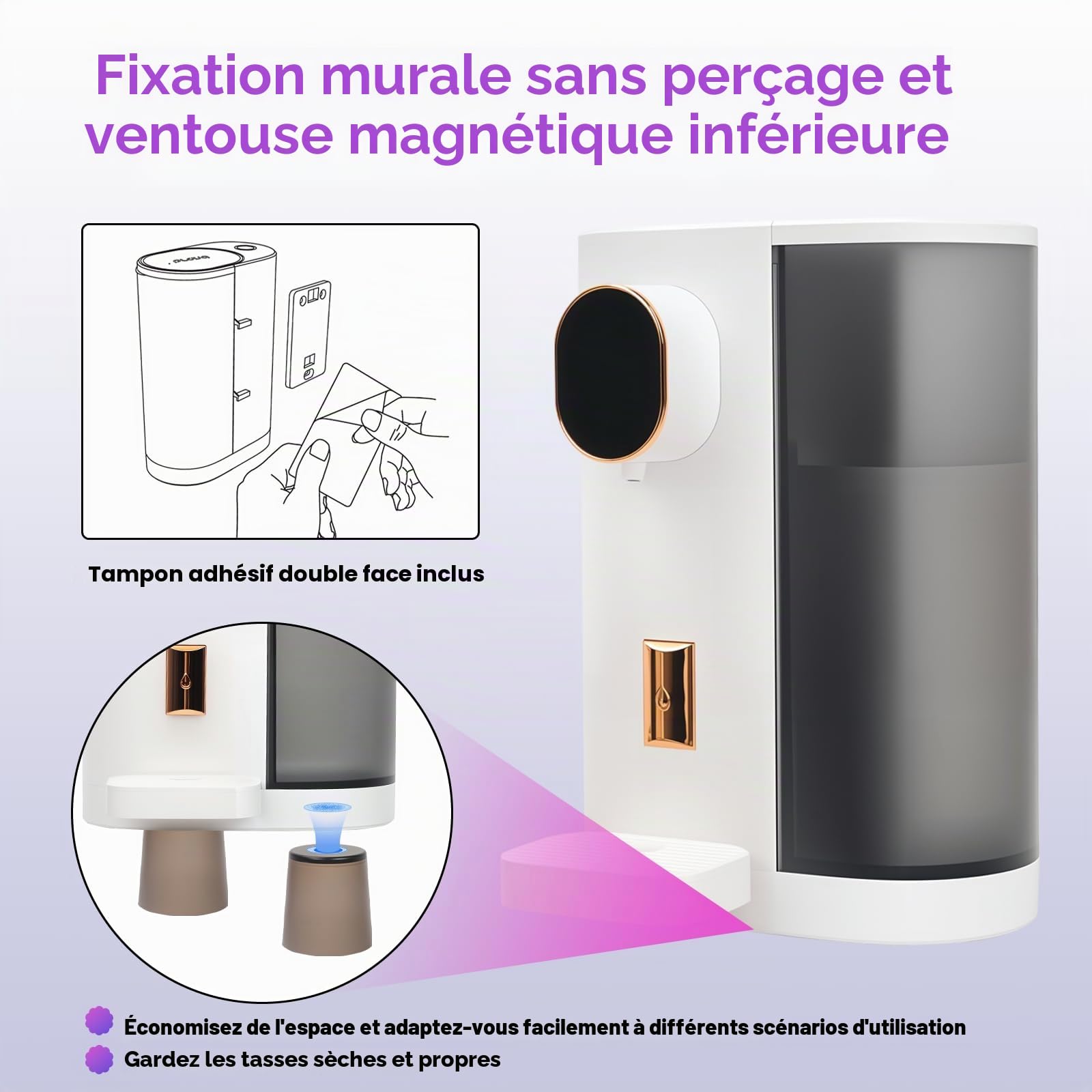 Distributeur Bain de Bouche, 600ml Distributeur Automatique de Rince-Bouche pour Salle de Bain, Bouteille Bain de Bouche Électrique avec 2 Gobelet Magnétiques, Accessoire Salle de Bain