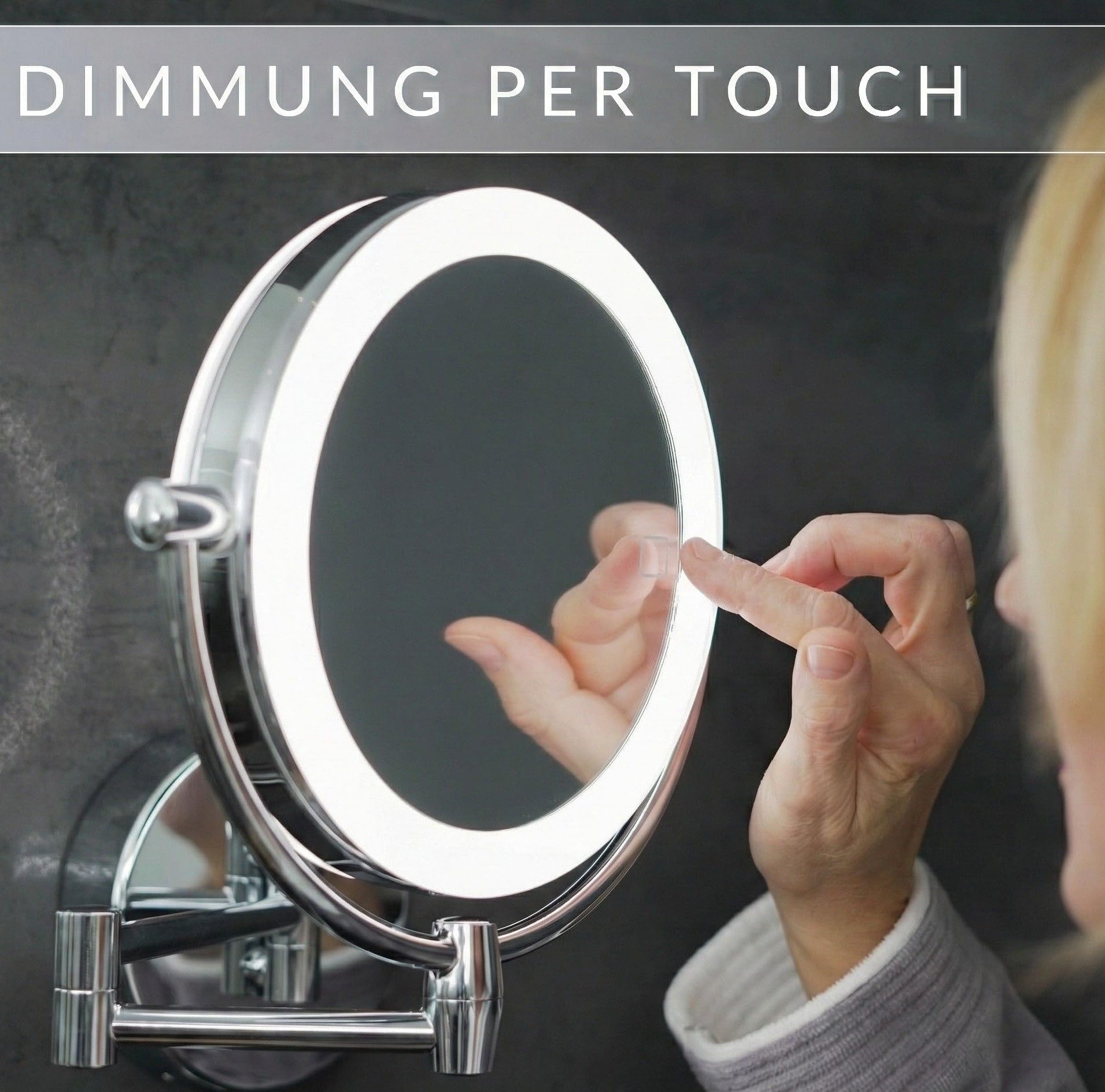 LED Kosmetikspiegel Modena – 360° Wand-Schminkspiegel mit Dimmer, Tageslicht-LEDs & 3x/7x Vergrößerung für perfektes Make-up
