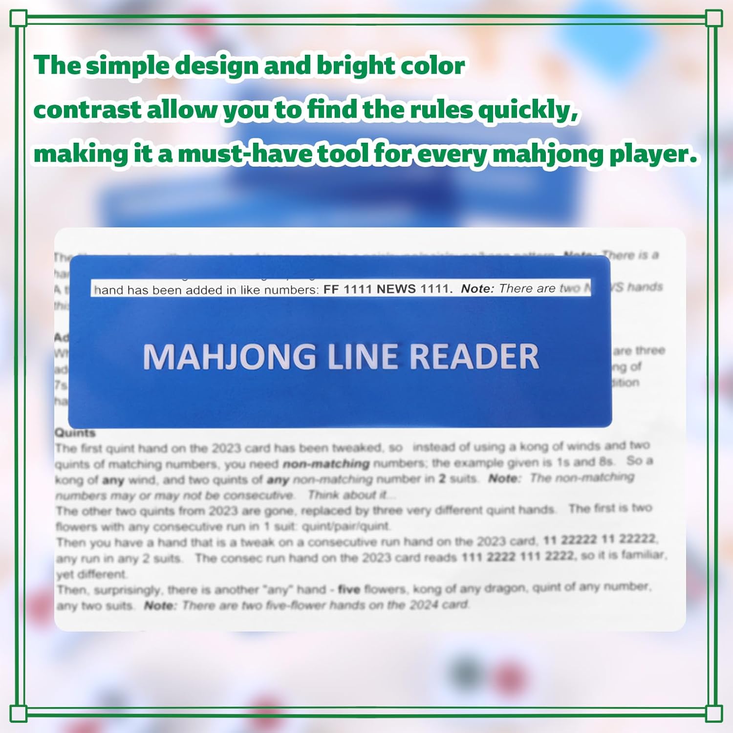 4pcs Mahjong Tracker, 6.1x1.97in Compact Plastic Bright Colored American Mahjong Card Line Finder Reader Playing Rule Guide Tool for Beginner Players Table Game Lover Accessories Gifts(Blue)