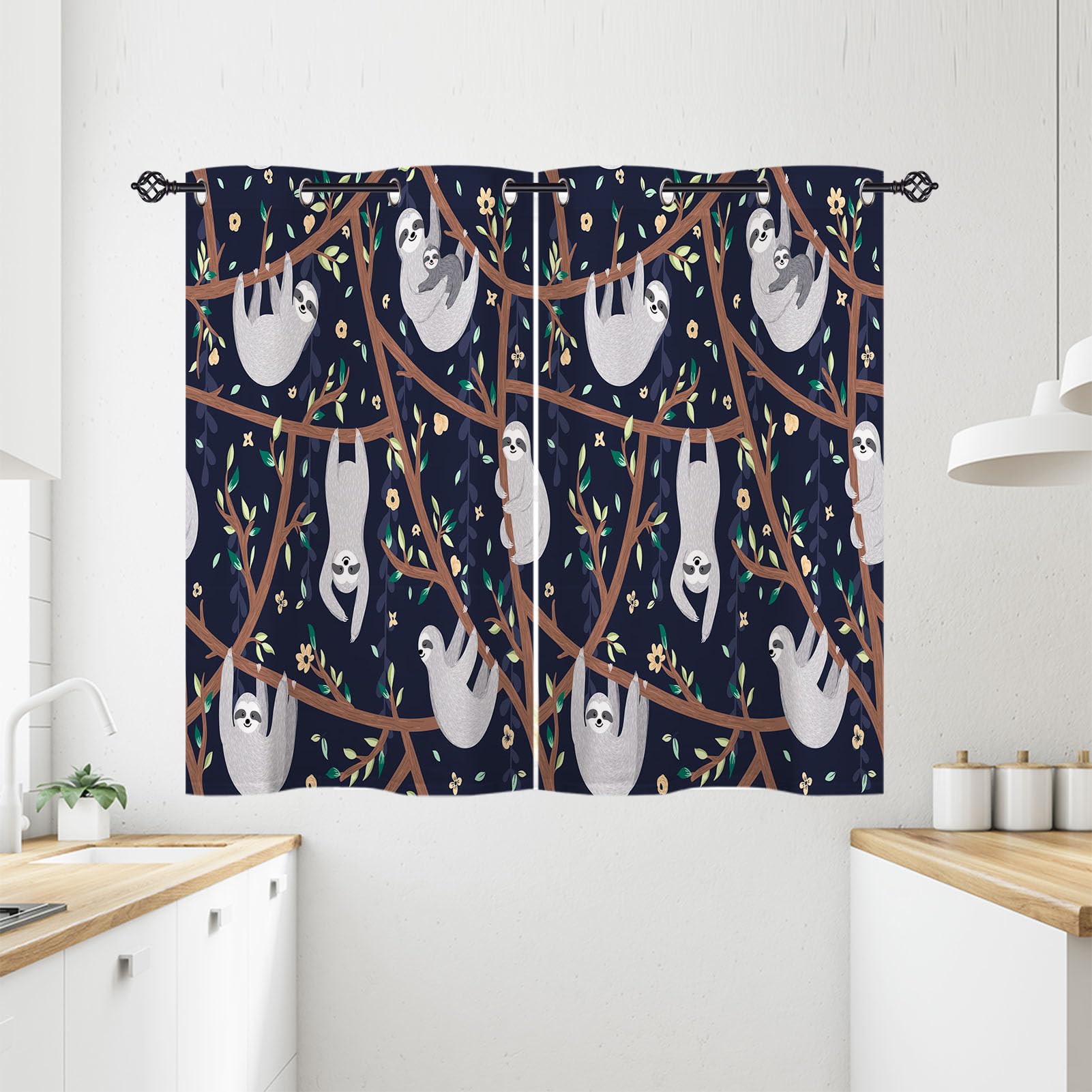 ANHOPE Sloth Curtains Eyelet Ring Top Blackout Thermal Insulated Curtains Cute Funny Animal Baby Sloths Flower Leaf Print Pattern Soft Window Drapes for Bedroom Living Room 28 x 54 Inch 2 Panels โ image 1