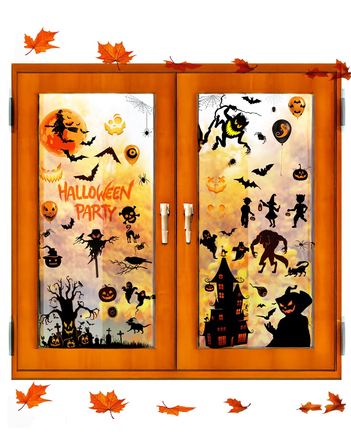 9 Sheets Halloween Window Clings - Holiday Window Clings Variety Pack Decorative Stickers for Indoor & Outdoor Use, Mirrors, Office, and Home Decor, for Halloween Party DéCo