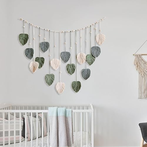 Miniatura 3 de KLKCMS Tapiz tejido de macramé para colgar en la pared, telón de fondo estético bohemio para el hogar, borla de hojas de macramé, decoración de