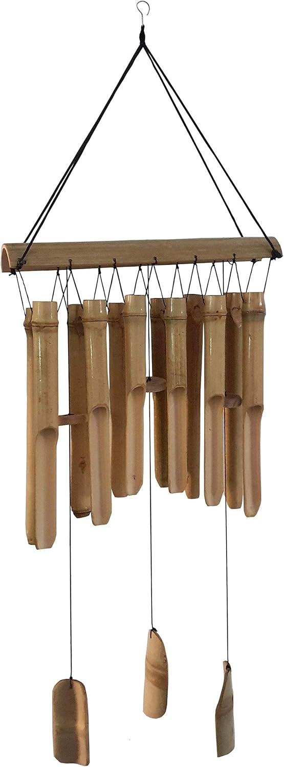 Large Simple Bamboo Wind Chimes, 12 Tubes Double Row, Patio Garden Home Décor, Handmade Natural Beautiful Sound 34 inch