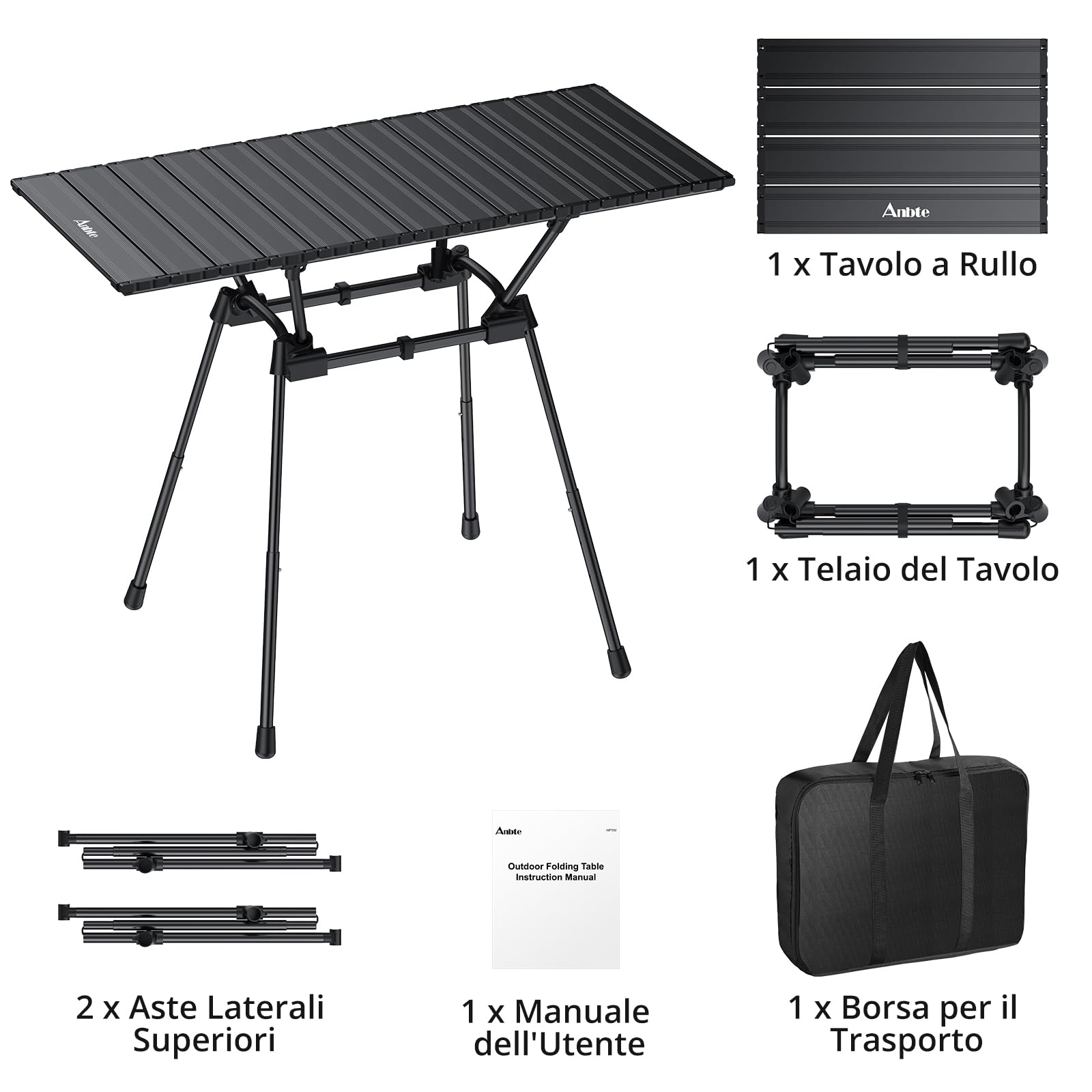 Anbte Tavolo Giardino Pieghevole Portatile per Campeggio/Picinc/Balcone/Mercatini 89 * 40.5 * 71 Multifunzione Tavoli da Caffè Salvaspazio Altezza in Alluminio-Nero