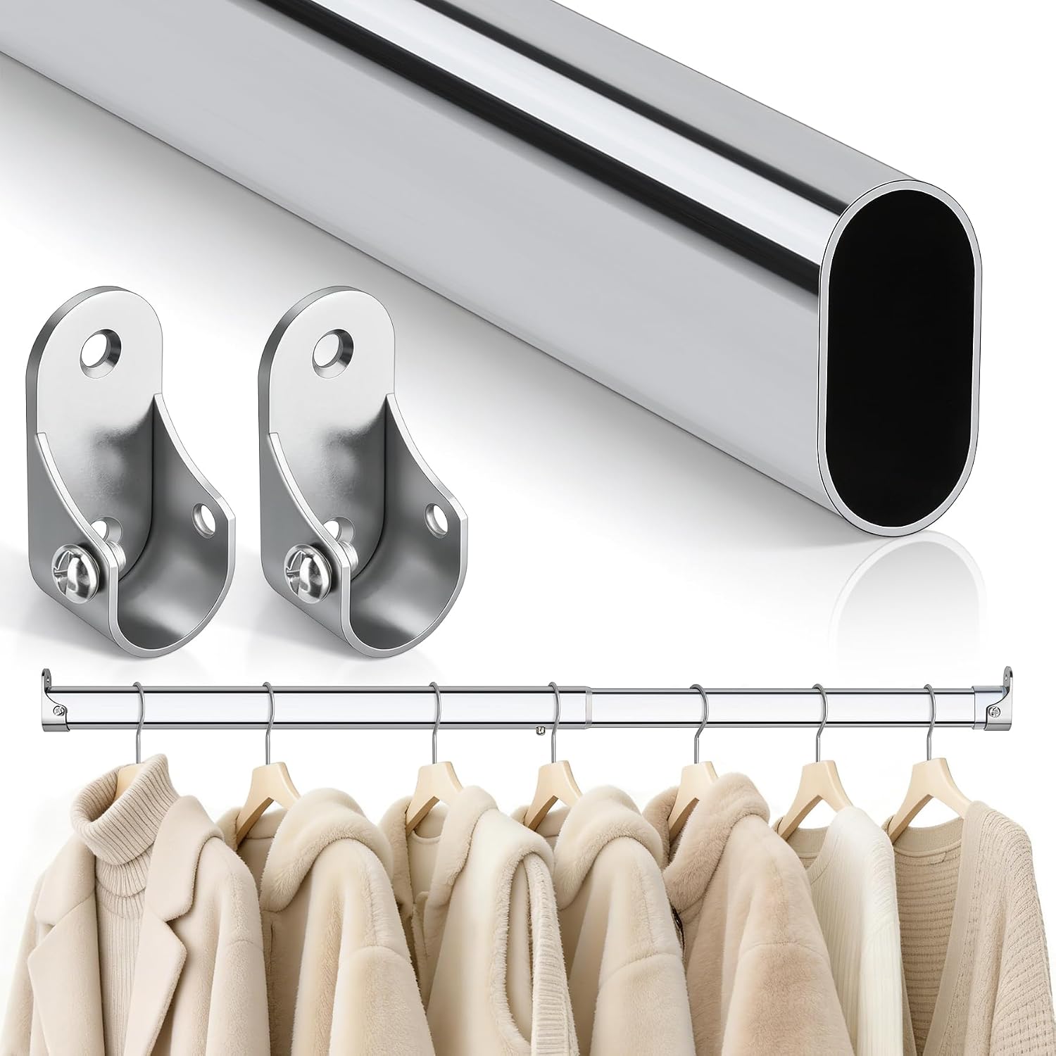 Premium Oval Closet Rod, No-Cut Stepless Adjustable Closet Rod 18"-31"