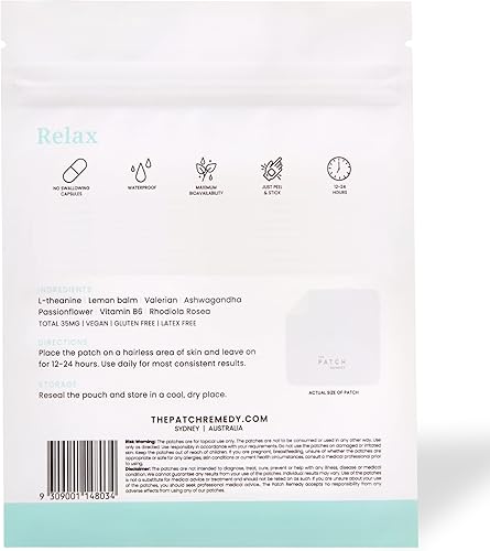 Miniatura 12 de The Patch Remedy Paquete antes de la cama  (90 parches) glicinato de magnesio tópico, L-teanina, bálsamo de limón, valeriana, pasiflor, lúpulo,
