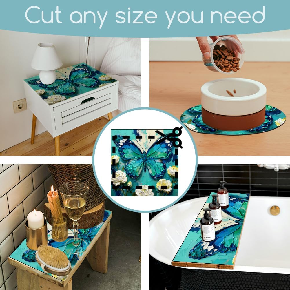 GLOBLELAND 2 Pcs Blue Green Butterfly Washer Dryer Dust Cover 23.6×23.6 inch Flower Washing Machine Top Protector Pads Non Slip Washing Machine Top Covers for Laundry Room Living Room Table