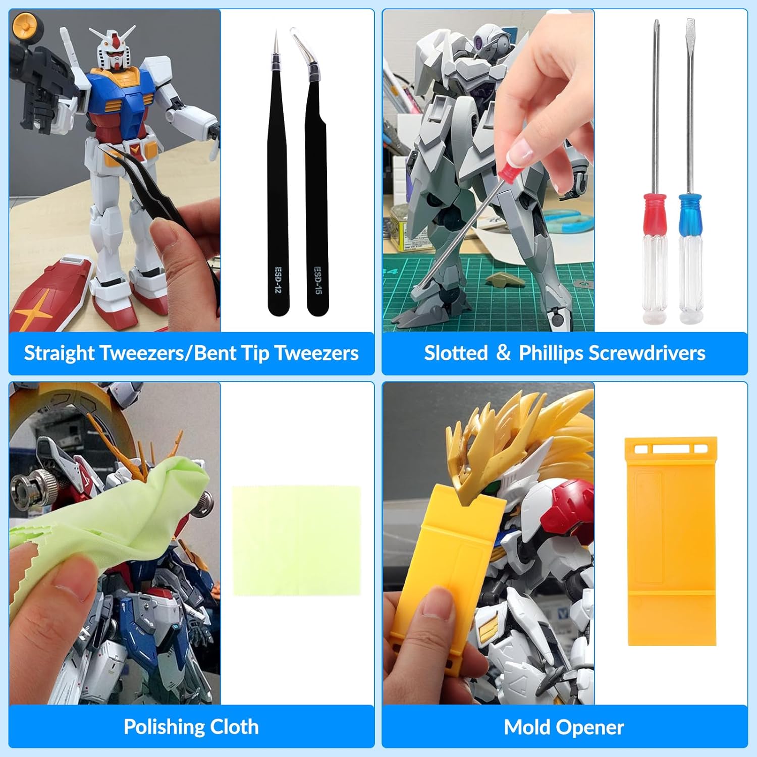 Gundam Tool Kit, 82 Pcs Professional Model Tool Kit for Gundam, Modeling Tools for Plastic Models, Model Car Kit for Adults, Model Building Tools Hobby Tools Craft Set for Repairing and Fixing