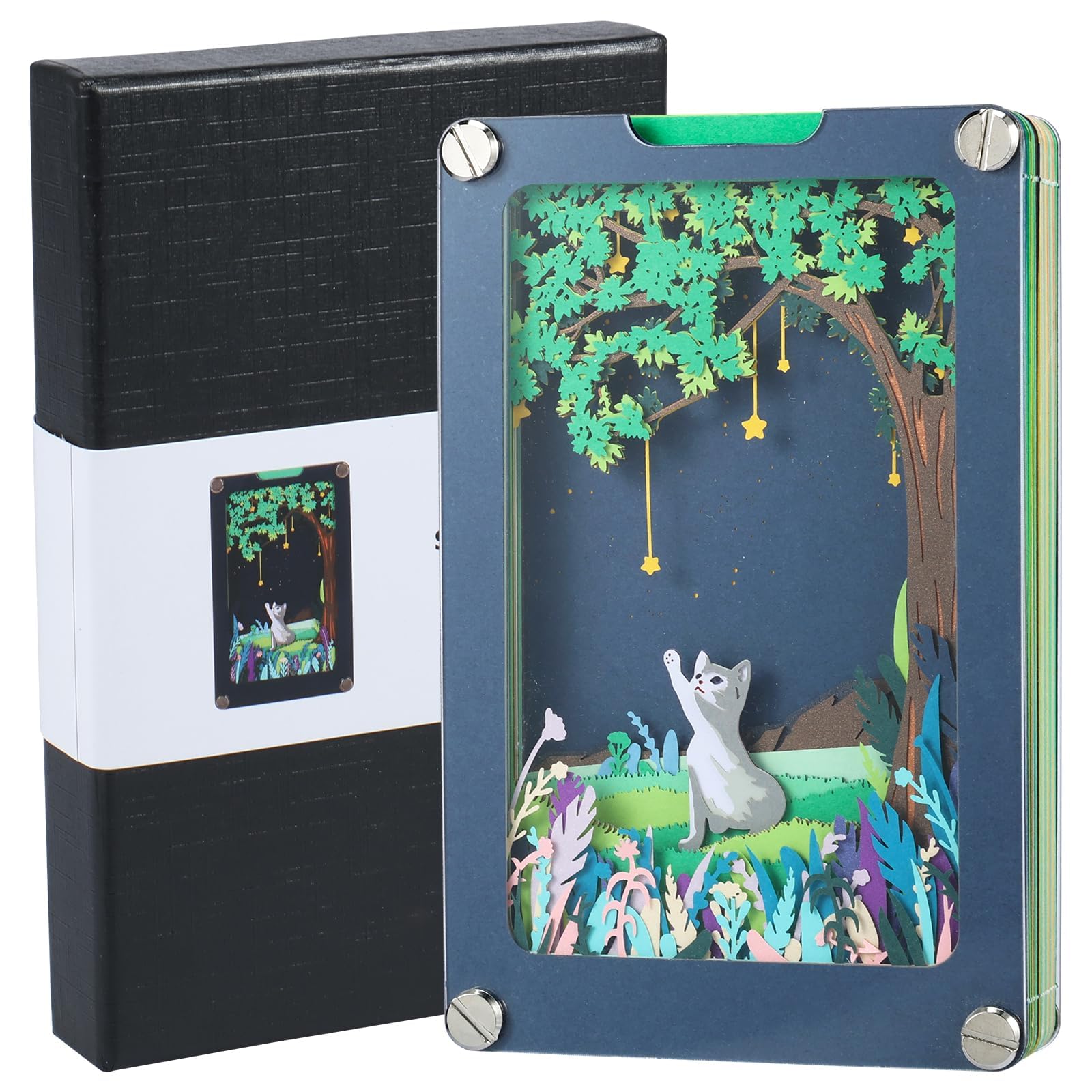 NALACAL New 3D Memo Pad, Star Cat 3D Art Non Sticky Notes with Pen Holder Tear-Away, 3D Desk Note Pad DIY 3D Memo Pad Paper Carving Art for Birthday Mother's Day Valentine's Day Wedding Gifts