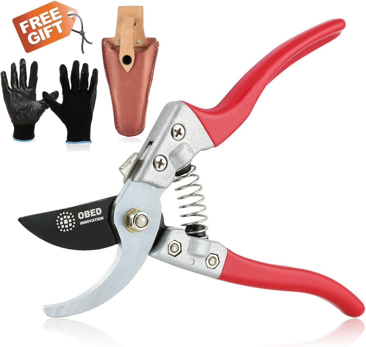 Pruning Shears OBED - 8” Professional Bypass - Hand Pruners with Durable SK-5 Sharp Stainless Steel Blade - Tree Hand Clippers with Ergonomic Pvc Coated Handle and Safety Lock Gardening Shears Tools