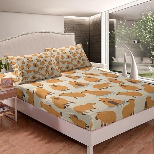 Miniatura 10 de Capybara - Juego de sábanas para niños, juego de sábanas para decoración de Capybara, juego de sábanas Kawaii de animales roedores, tamaño