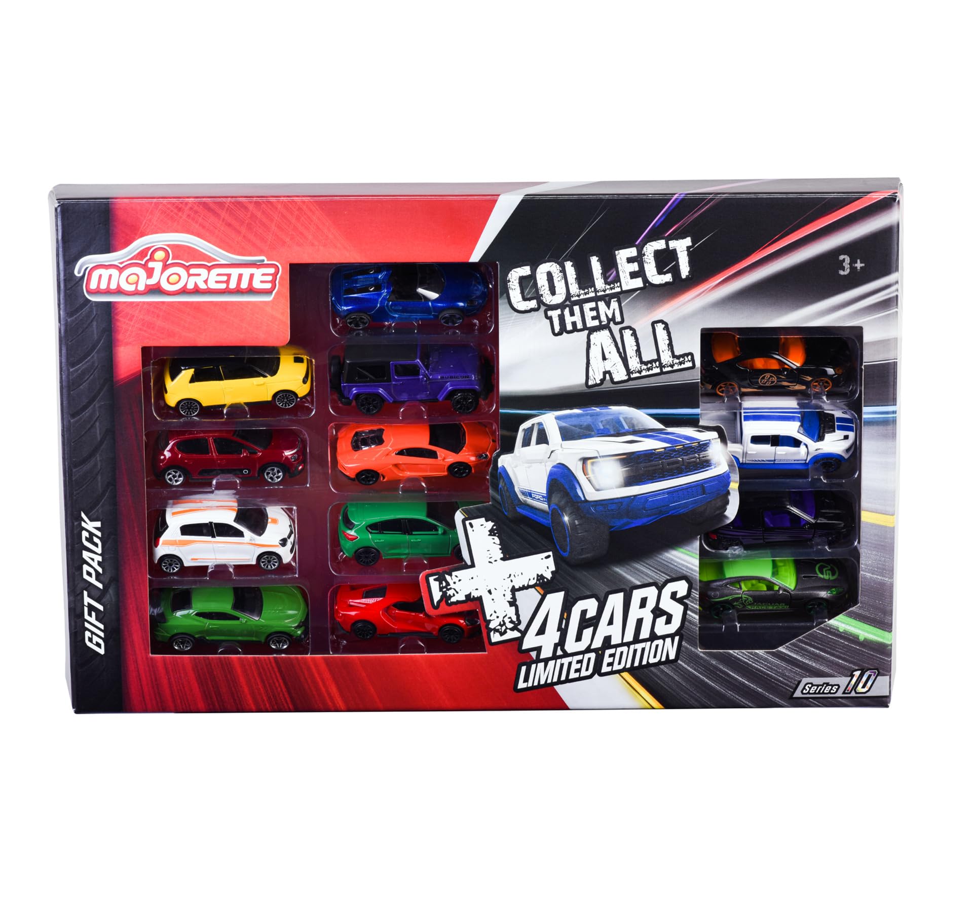 Majorette - Set auto (13 auto) - Mega Pack con 9 Street Cars e 4 veicoli della Limited Edition 10, auto giocattolo in metallo con ruota libera da 7,5 cm, per bambini dai 3 anni in su