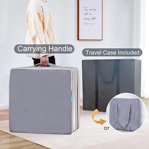 Miniatura 3 de Kingfun Colchón Plegable de 4 Pulgadas, Colchón Plegable Tri-fold de Espuma Viscoelástica de Gel Transpirable con Bolsa de Almacenamiento, Cama de