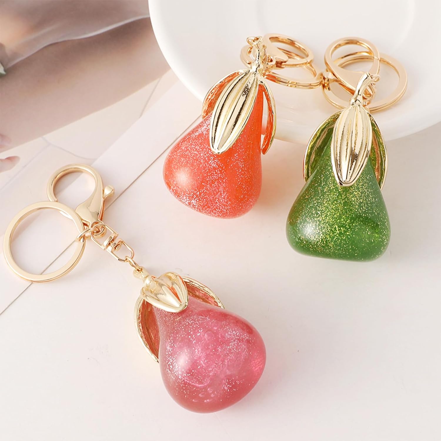 Pear Bag Charm, Cute Fruit Pear Keychain Car Hanging Keyring Purse Charm Decoration Pendant for Women - Image 3