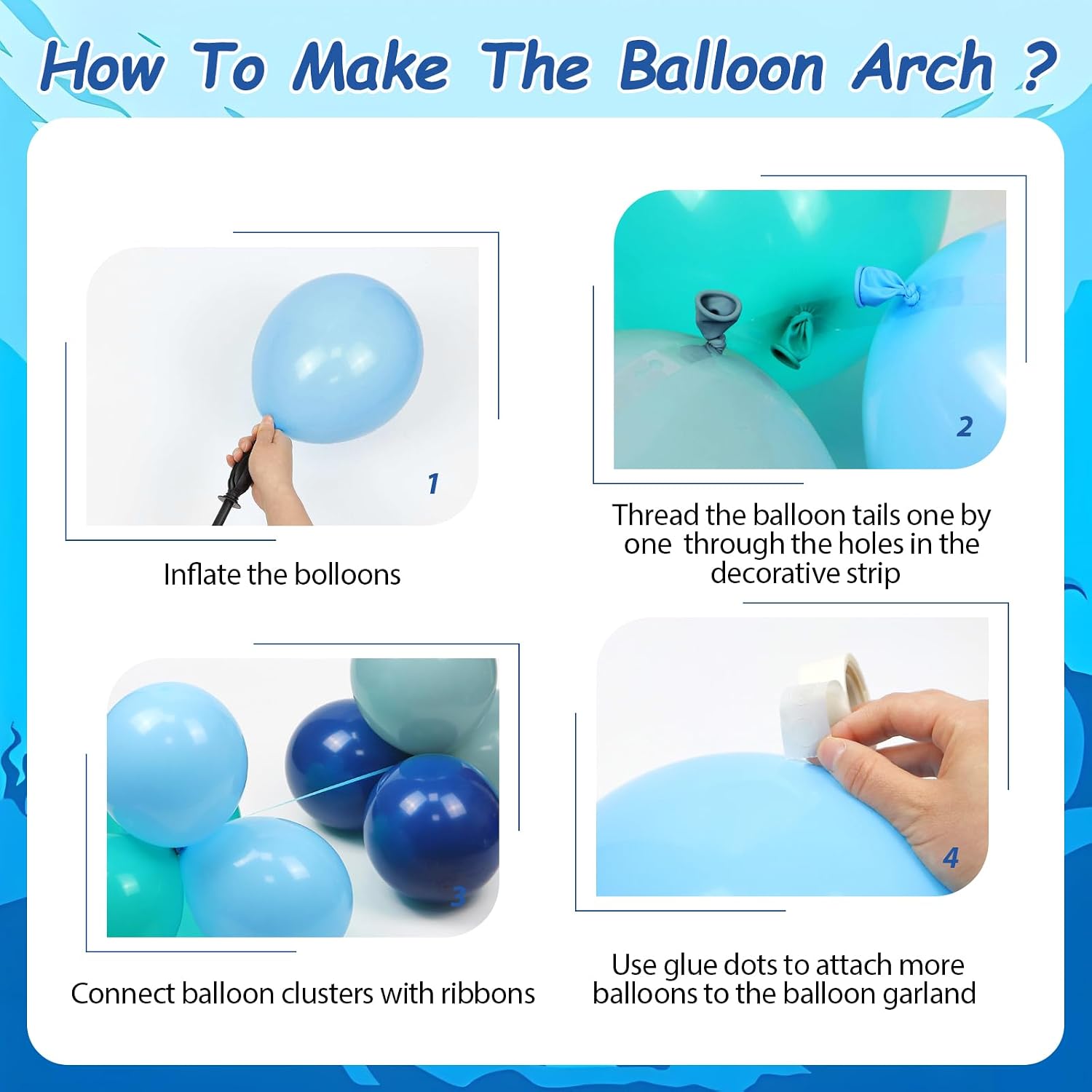 134pcs Under The Sea Balloons Garland Arch Kit with Blue Teal Dusty Blue Orange Long Balloons for Ocean Themed Under The Sea Baby Shower Birthday Party Decorations