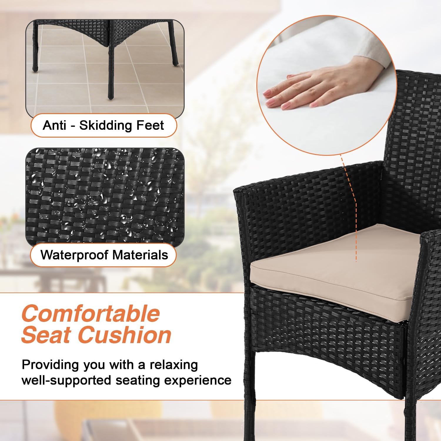 Dopinmin 4 Piece Rattan Set Patio Furniture Set Bistro Set Conversation Outdoor Furniture Set with Chairs Coffee Table Cushions for Patio Lawn Garden Balcony Poolside, Black