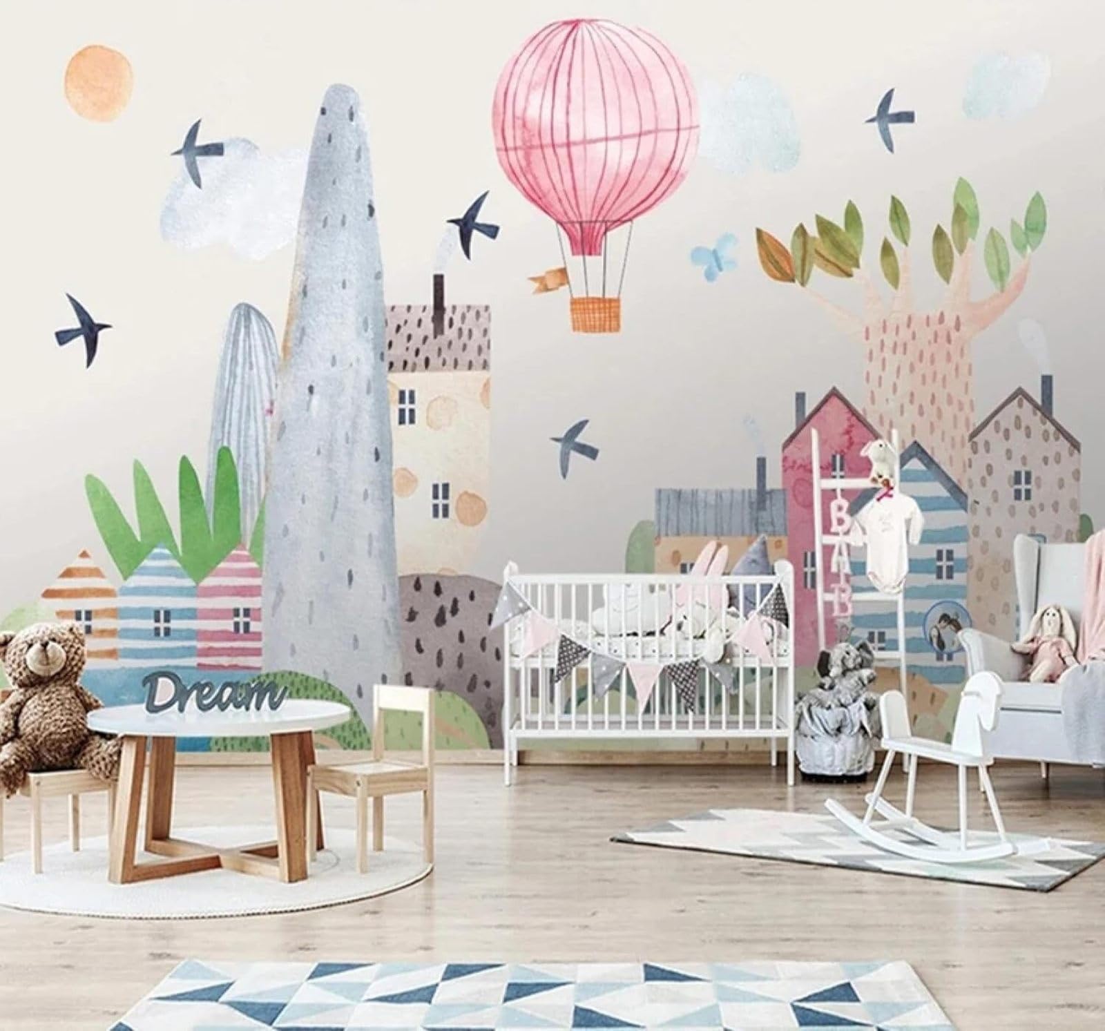 XLMING Hand Drawn Cartoon Watercolour Hot Air Balloon House 3D Wallpaper Luxury Home Dining Decor Paste Sofa Living Room The Wall for Bedroom Mural-350cm×256cm