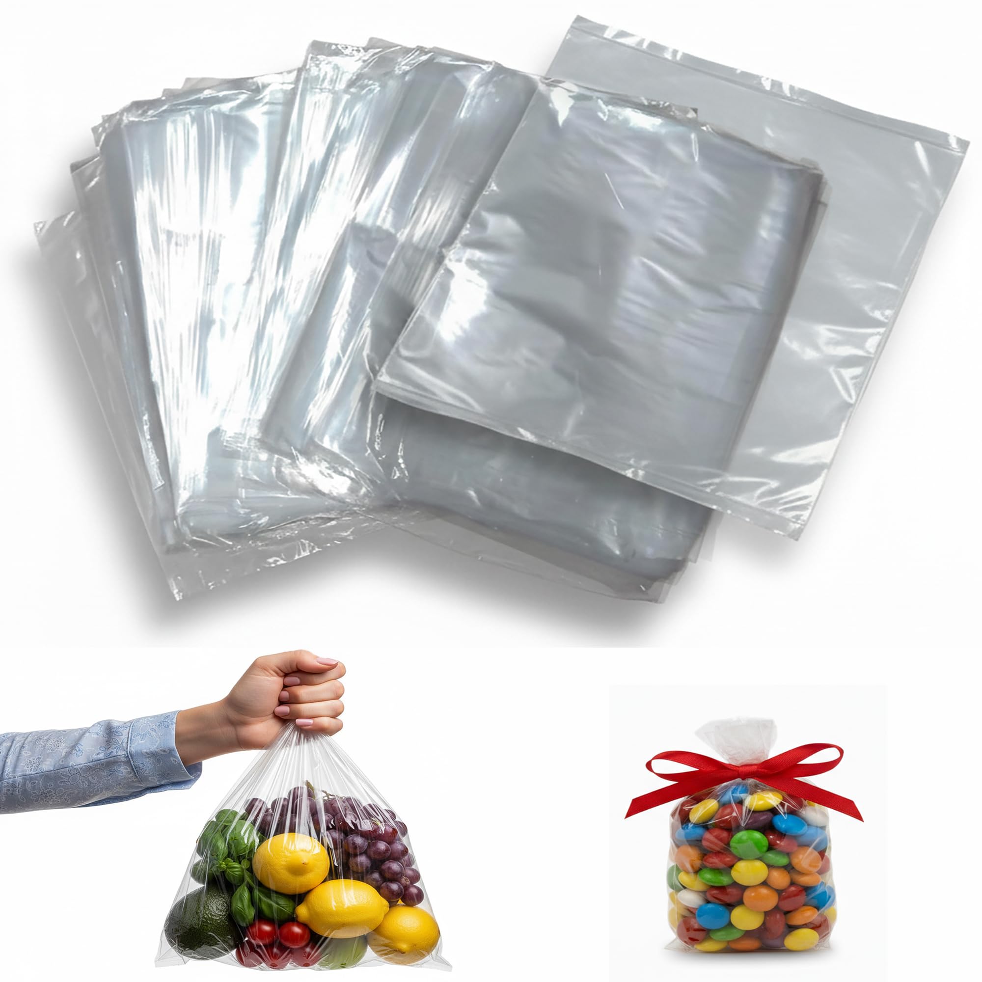 1000 Clear Food Storage Freezer Bags (10x12 Inches / 250x300 mm) - Polythene Sandwich Cellophane Bags for Fruit, Bread, Rolls - Food Grade Plastic Storing Bag